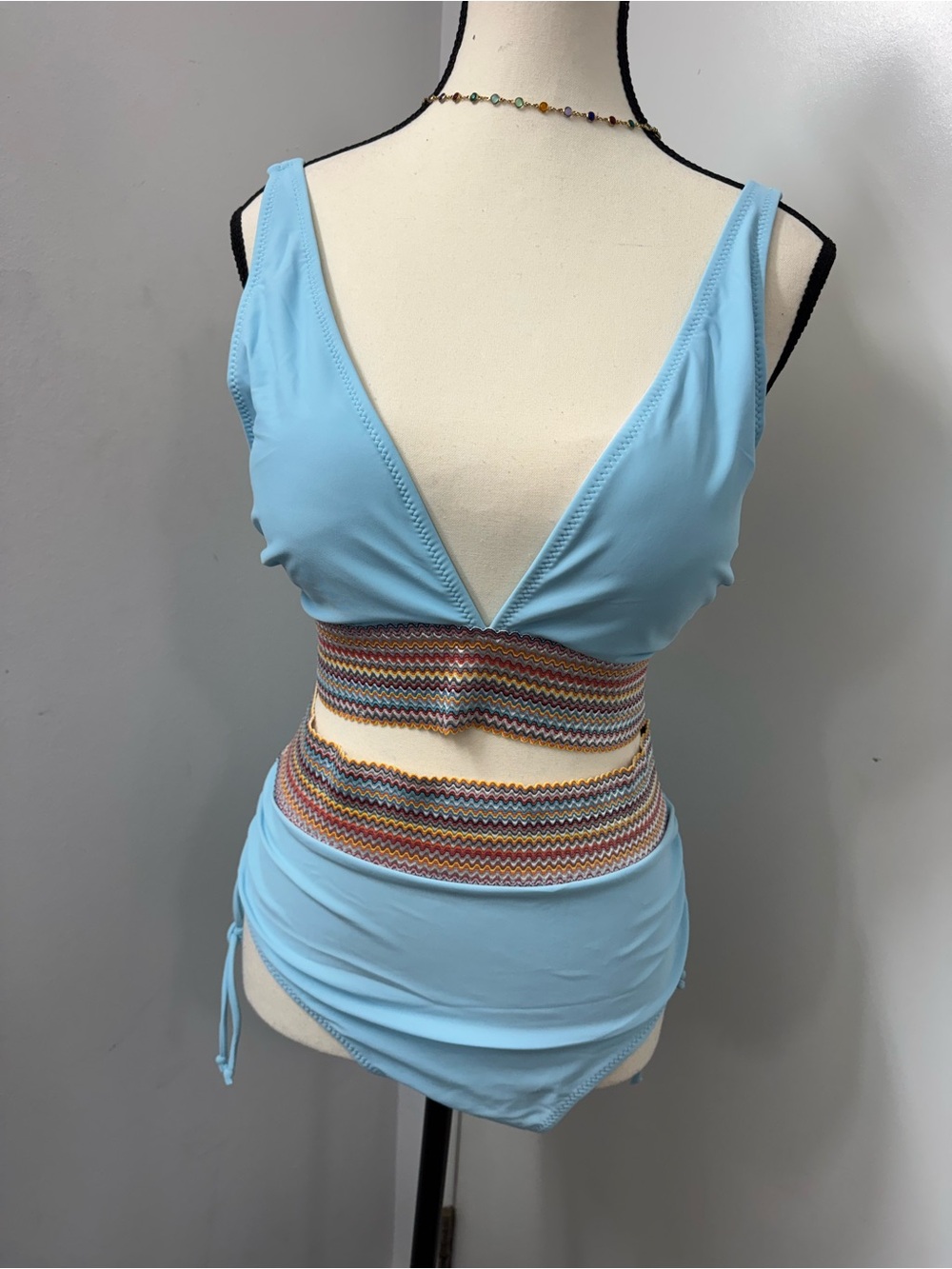 Women Swimsuit High Waisted Bikini V Neck Two Pieces Swimsuit Ruched Side XL - Picture 5 of 13